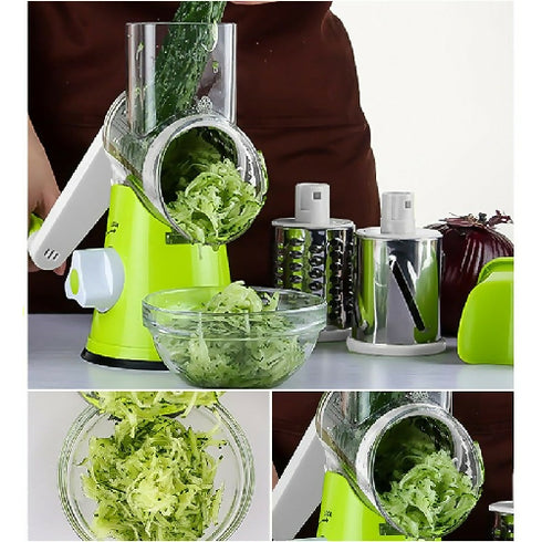 Manual Vegetable Cutter Rotary Grater with 3 Chopping Blades